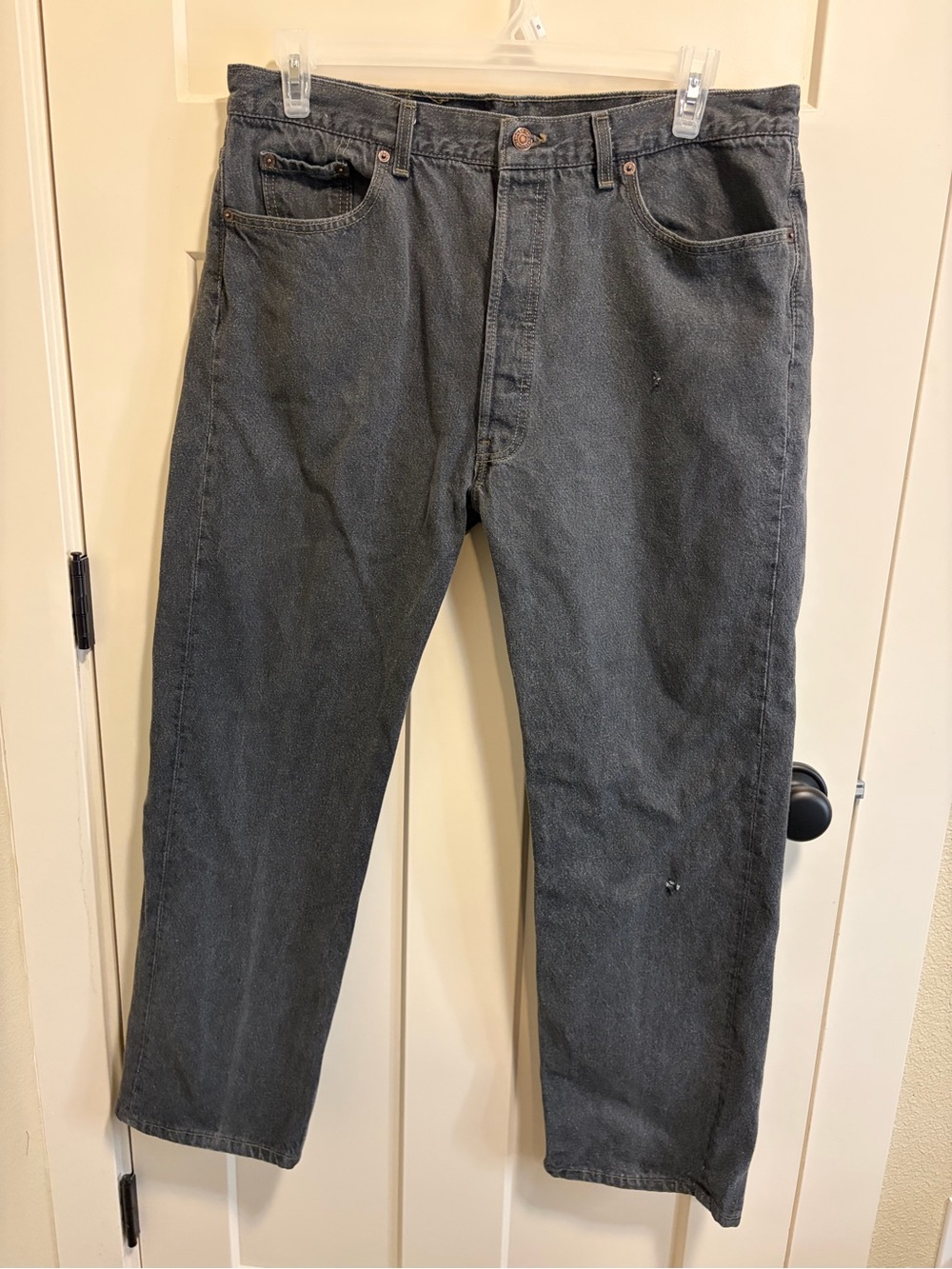 Vintage Early 90s Men's Casual Straight-Leg Levi 501 Jeans in Charcoal Gray